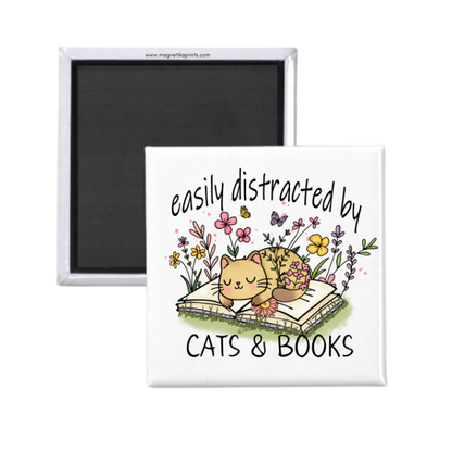 Easily Distracted By Cats And Books Magnet