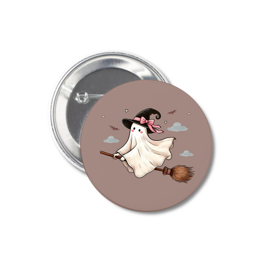 Ghost Riding A Broomstick Button