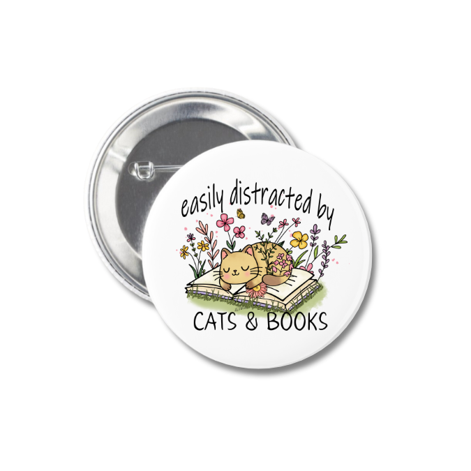 Easily Distracted By Cats & Books Button